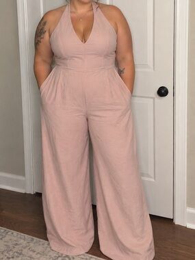 Adia Strapless Blush Pink Halter Jumpsuit